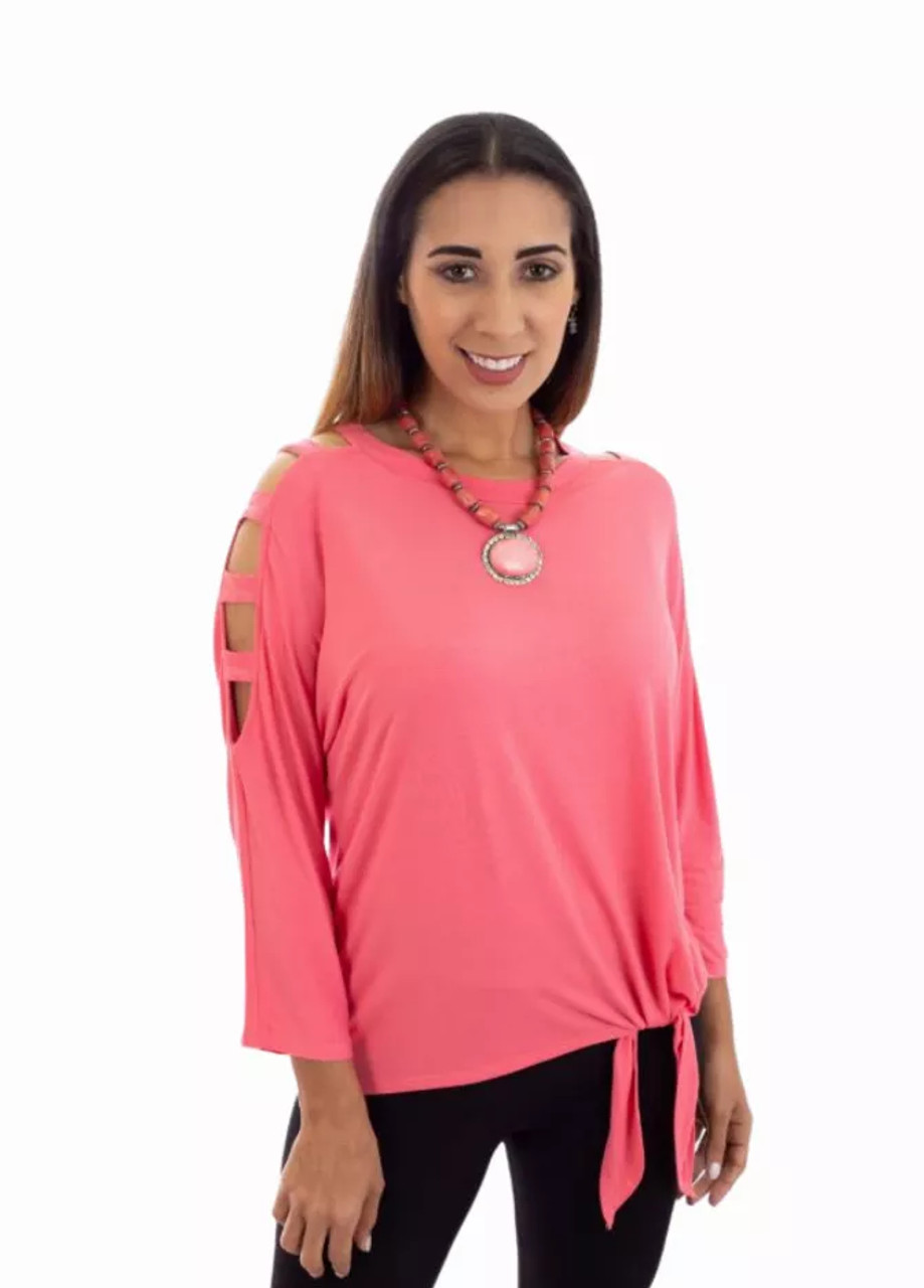 Top With Knot On Side With Strappy Sleeves - T510-C2