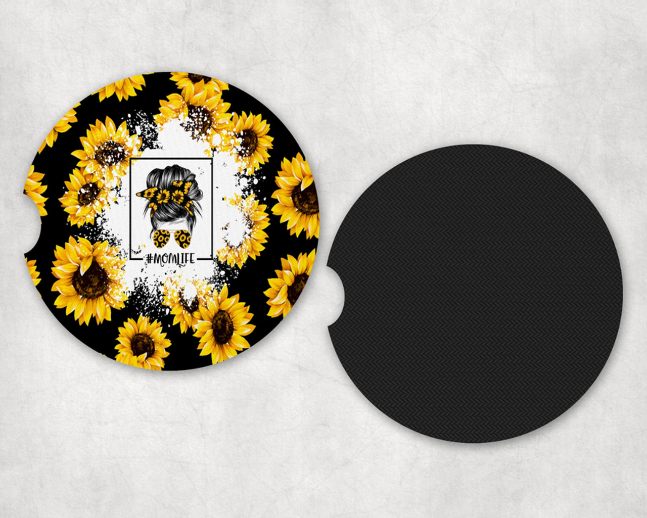 Sunflower Mom Life Neoprene Car Coaster Set