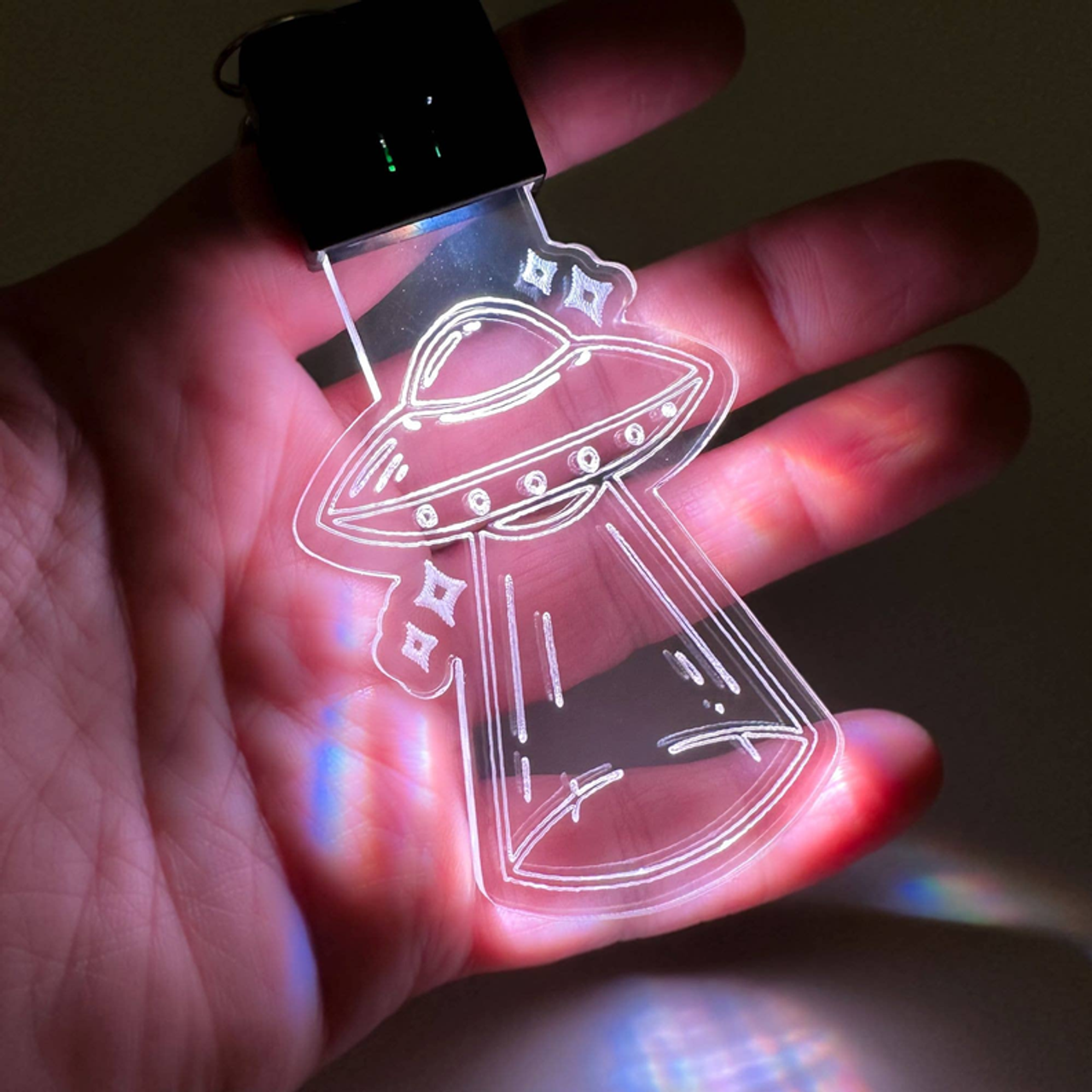 UFO Alien Ship LED Keychain with Clip