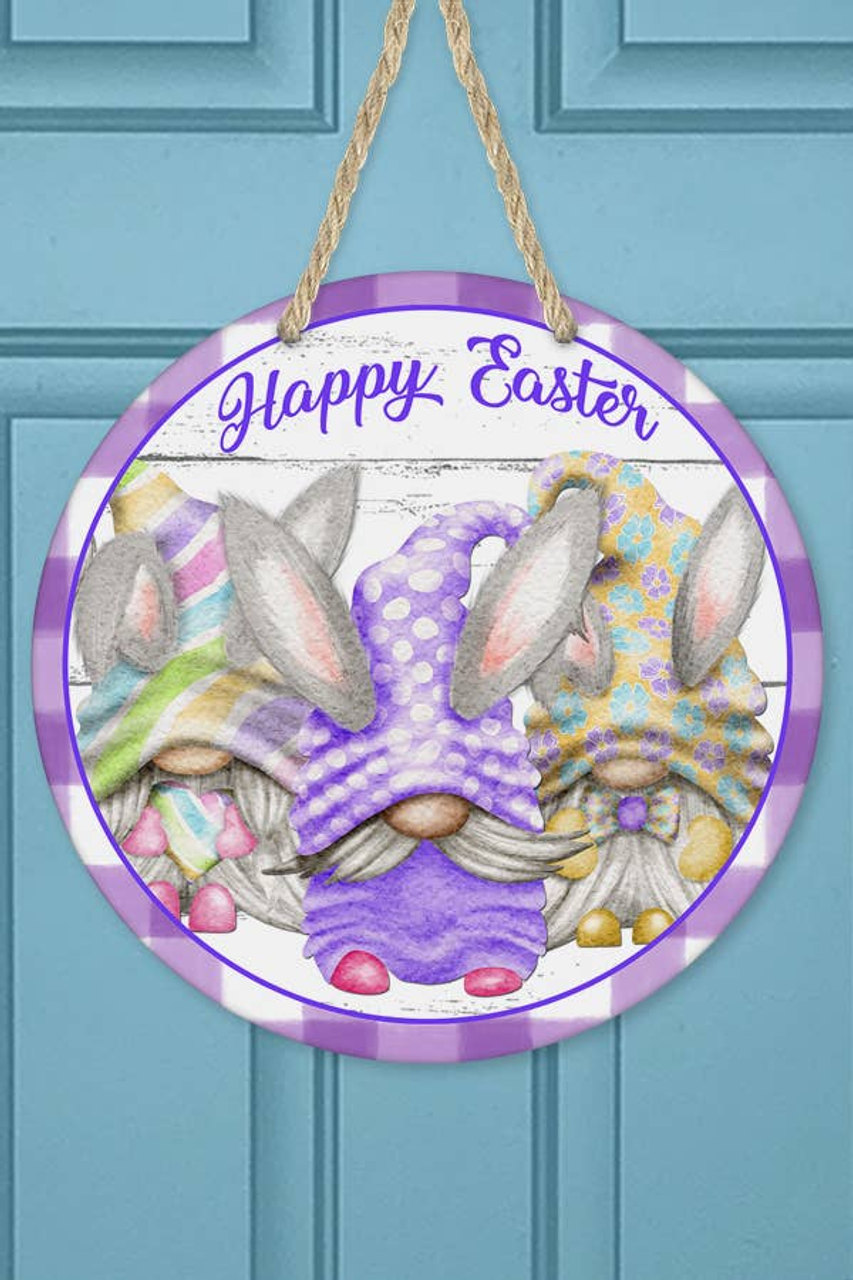 Easter Home Decor Purple Plaid Gnomes Wall Door Hanger