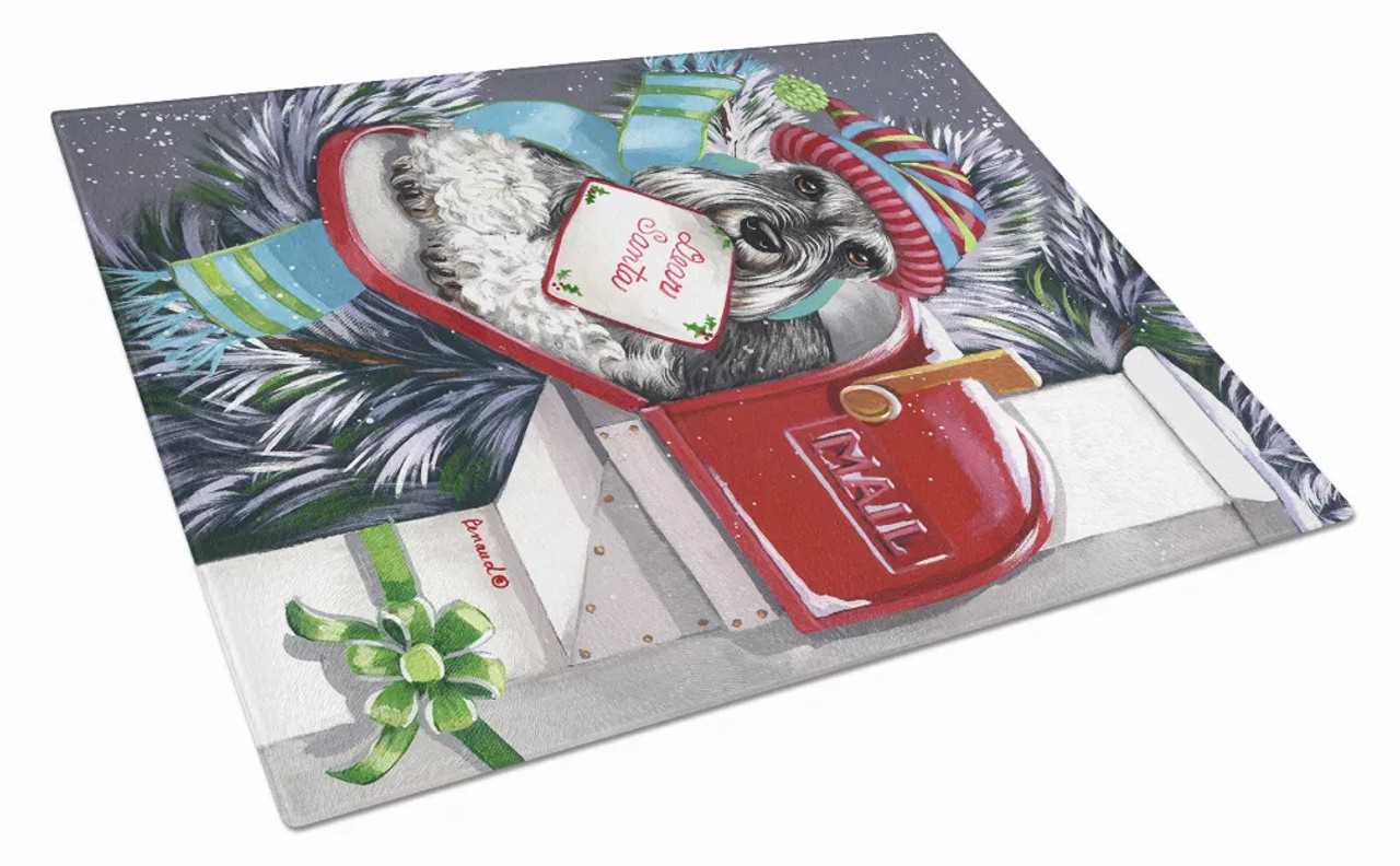 Christmas Dog Print Glass Cutting Board Large