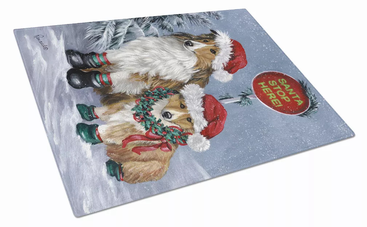 Christmas Dog Print Glass Cutting Board Large