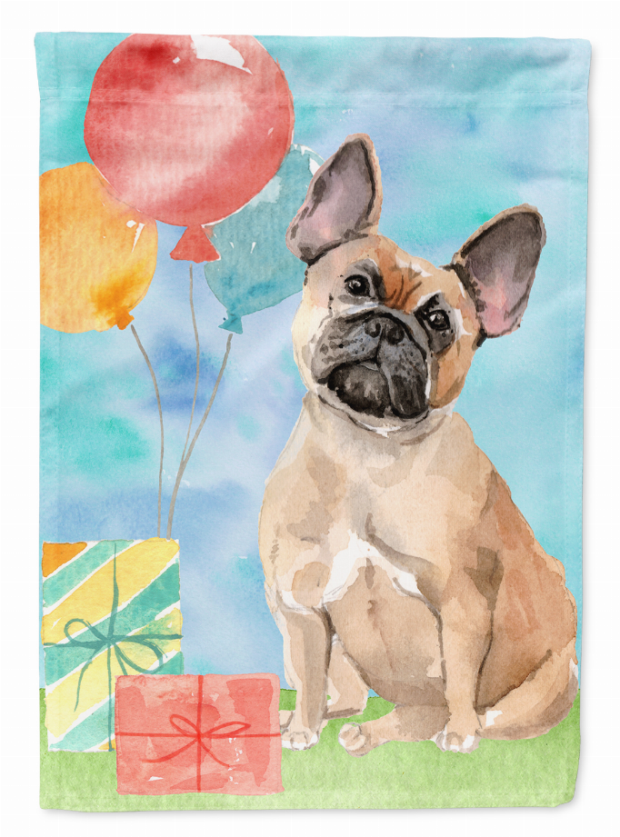 Happy Birthday Fawn French Bulldog Flag Garden Size