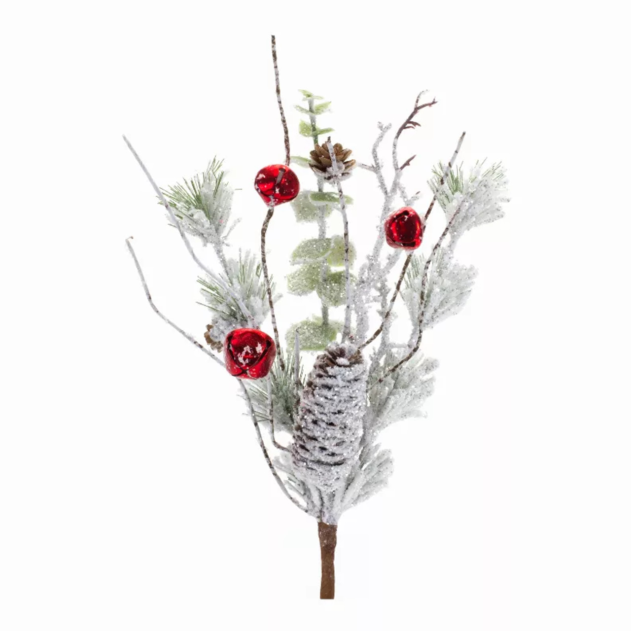 Snow Pine Pick w/Sleigh Bells (Set of 6) 16.5"H Plastic