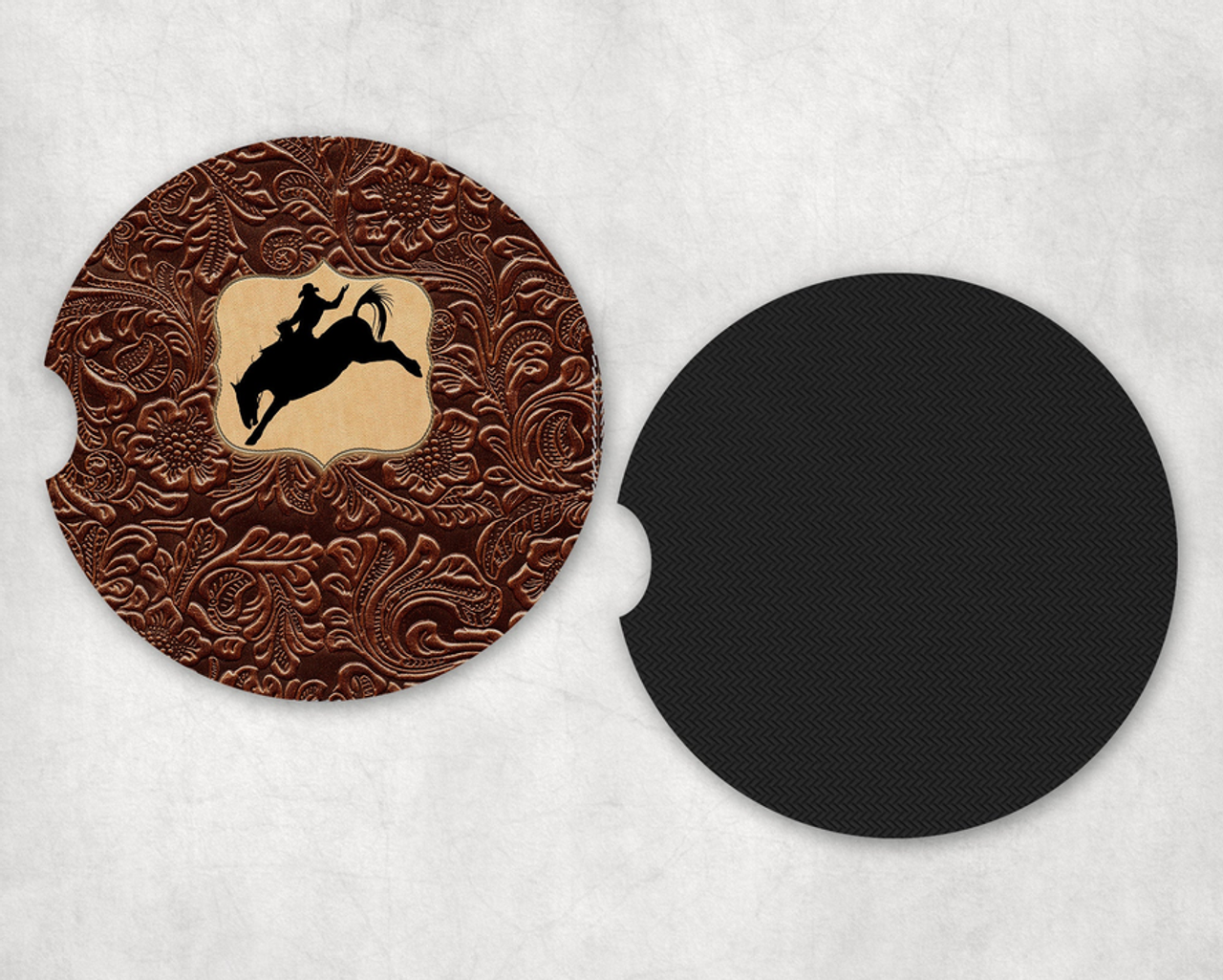 faux leather Bronc Neoprene Car Coaster Set