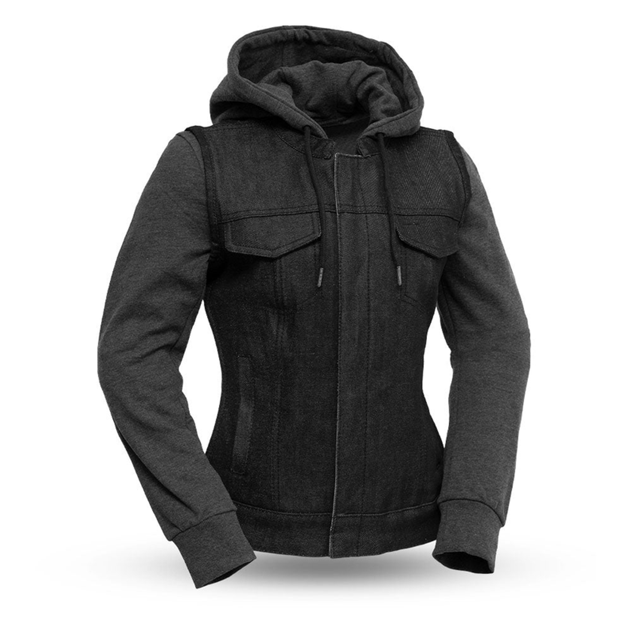 Essex Women's Motorcycle Denim Vest with Removable Sweatshirt