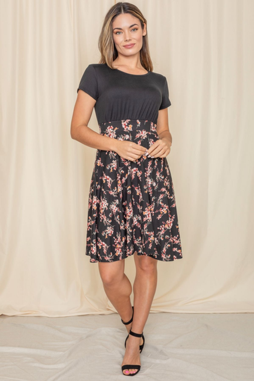 Short Sleeve Floral Band Flare Dress - 2ELOGES2250