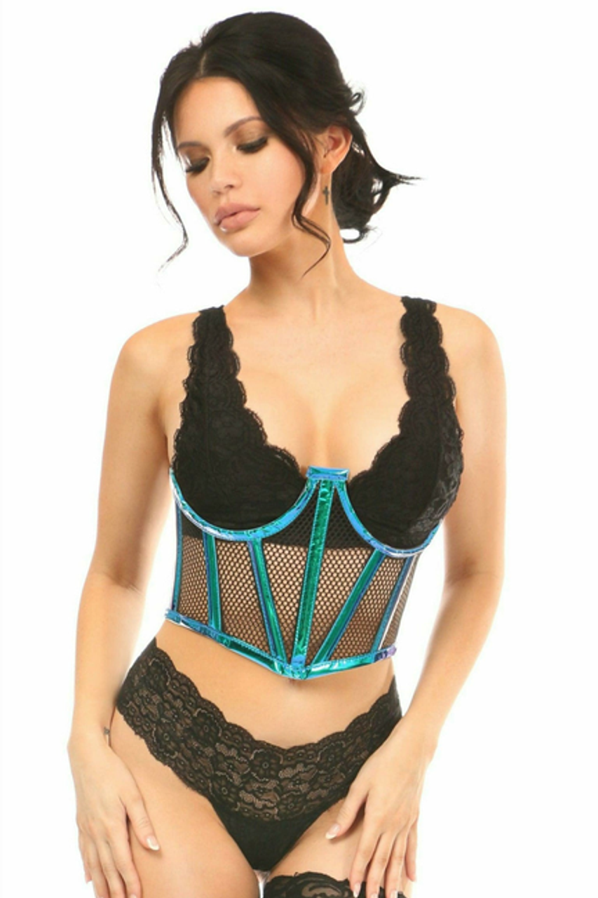 Lavish Holo & Fishnet Underwire Waist Cincher Corset - LV-1392-3X