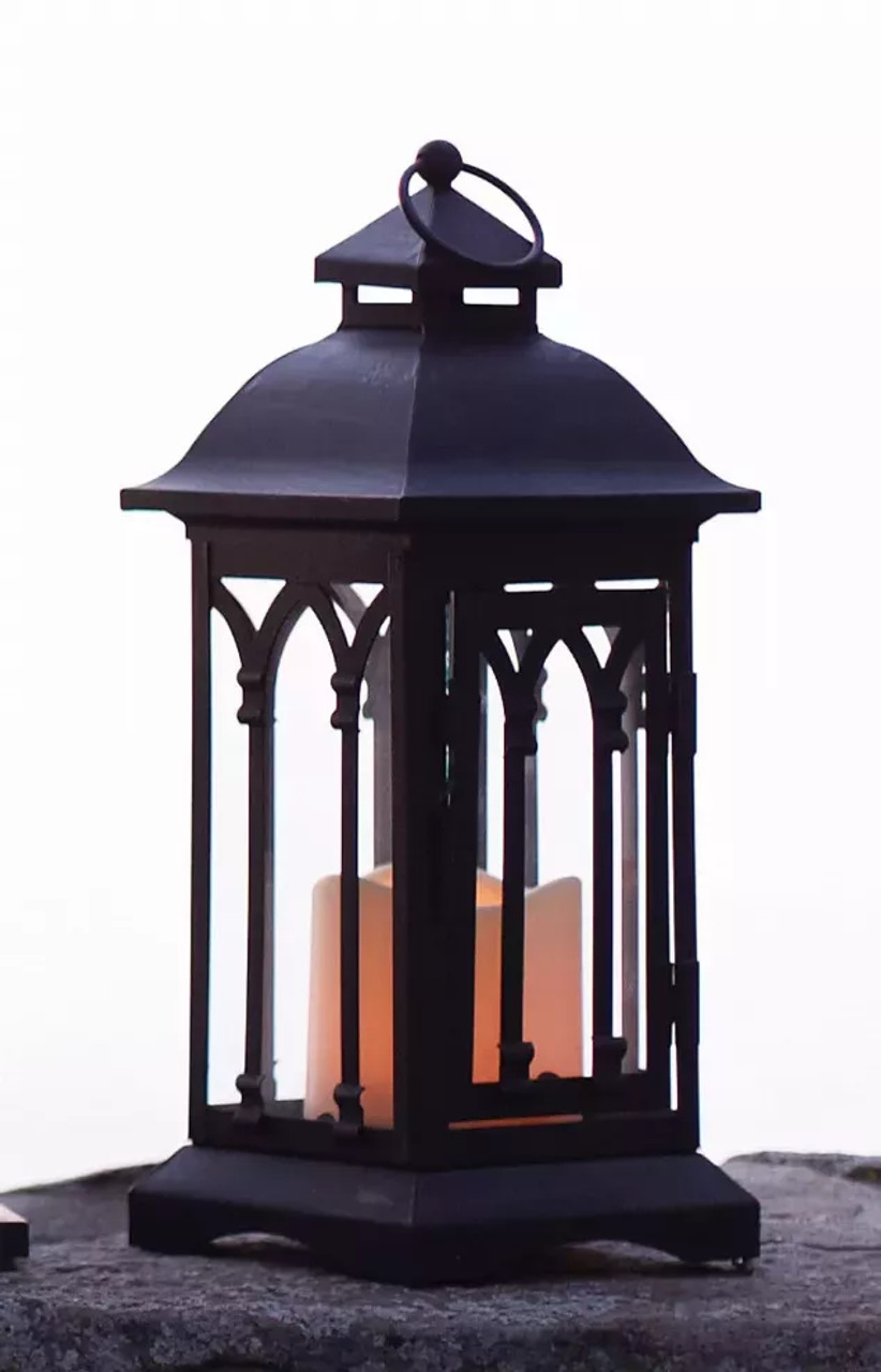 Lantern with 3"x3" LED Candle (Set of 2) 12.25"H Iron/Glass/Plastic - 2 AA Batteries Not Included - 50209DS