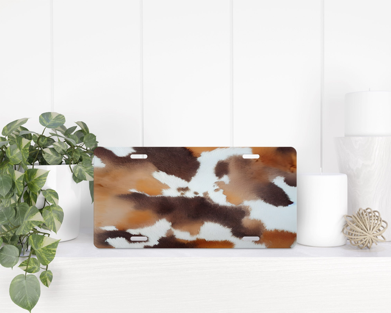 faux cowhide|License Plate
