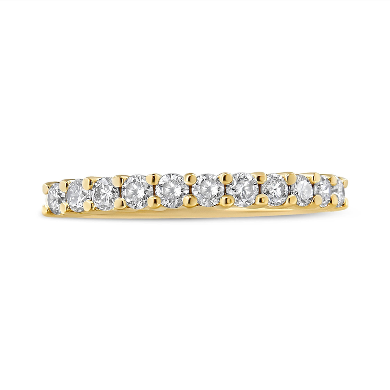 14K Yellow Gold Plated .925 Sterling Silver 1/2 cttw Shared Prong Set Brilliant Round-Cut Diamond 11 Stone Band Ring (K-L Color, SI2-I1 Clarity) 14K Yellow Gold Plated .925 Sterling Silver 1/2 cttw Shared Prong Set Brilliant Round-Cut Diamond 11 Stone Band Ring (K-L Color, SI2-I1 Clarity)