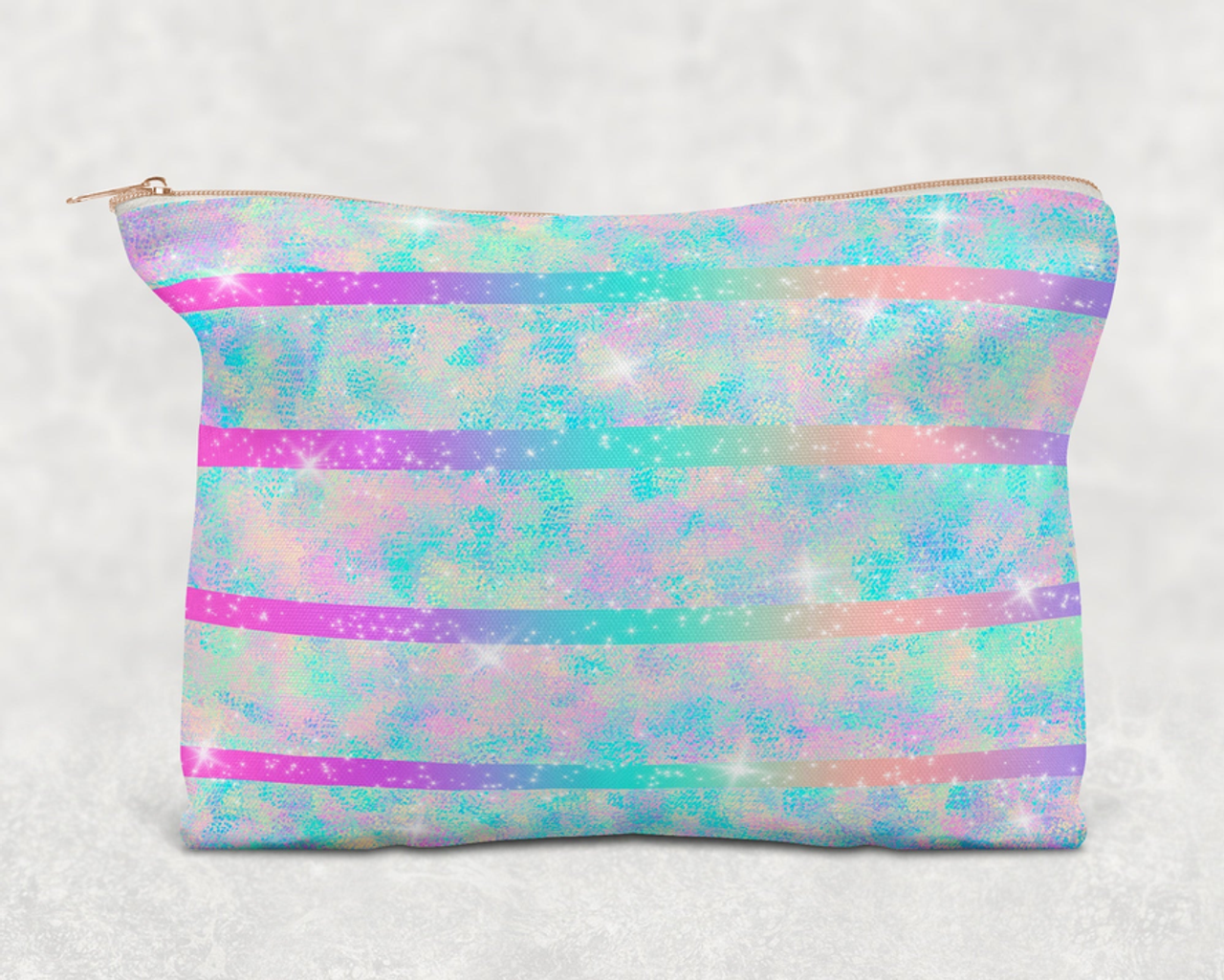 Faux Glitter Stripes  Printed Canvas Zipper Bag