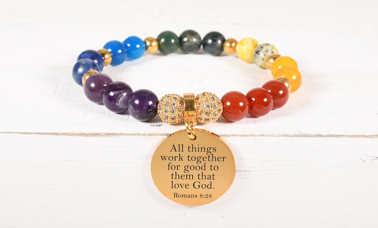Chakra Scripture Stretch Bracelets By Pink Box - PinkBox4-22 Chakra Scripture Stretch Bracelets By Pink Box - PinkBox4-22