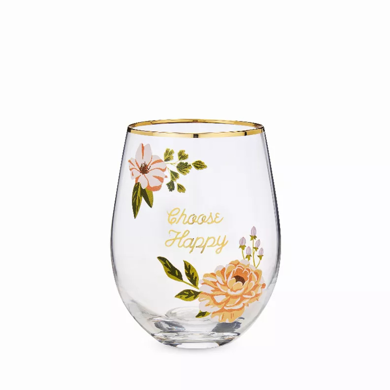 Choose Happy Stemless Wine Glass By Twine