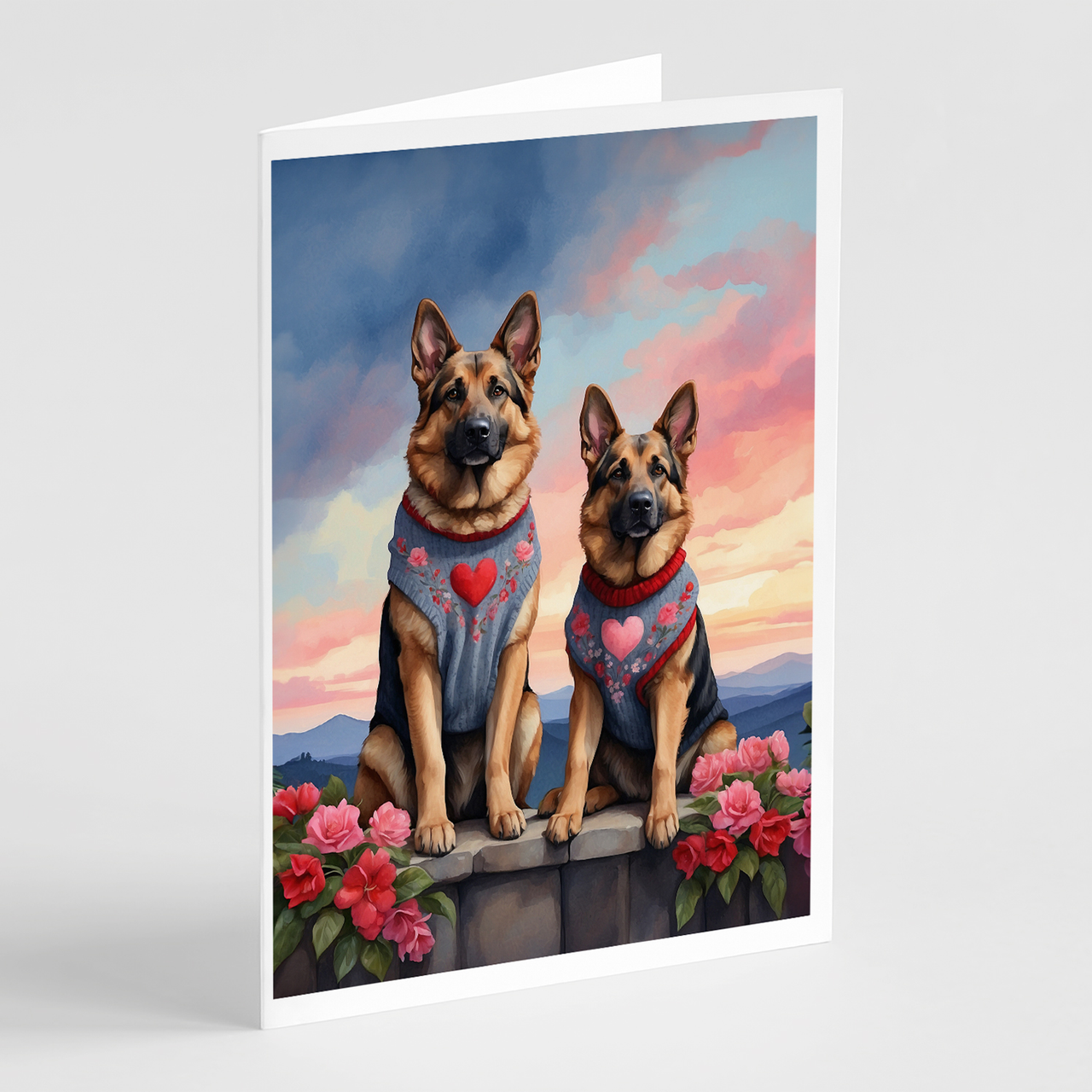 German Shepherd Two Hearts Greeting Cards Pack of 8