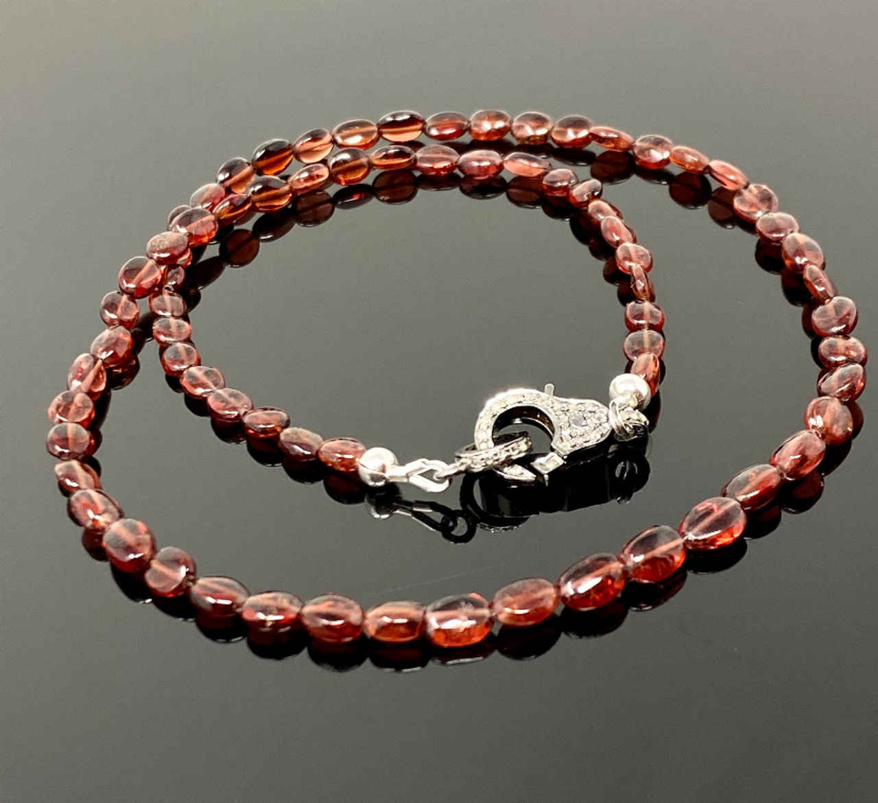 18" Garnet Necklace with Pave Diamond Clasp, Garnet Necklace, Gifts for Her