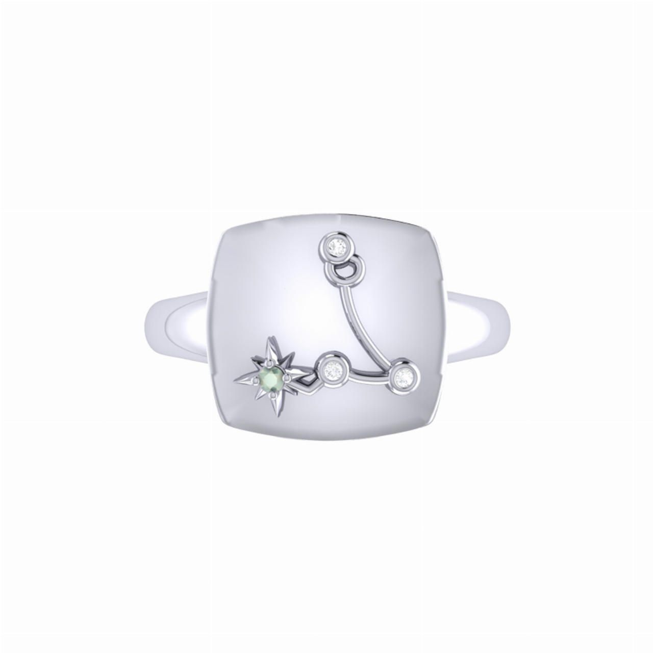 Pisces Two Fish Aquamarine & Diamond Constellation Signet Ring in Sterling Silver - S000111B001158P000034V004