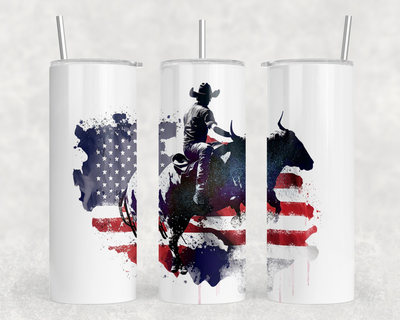 American Flag Bull Rider 20 oz Steel Tumbler With Or Without Bluetooth Speaker