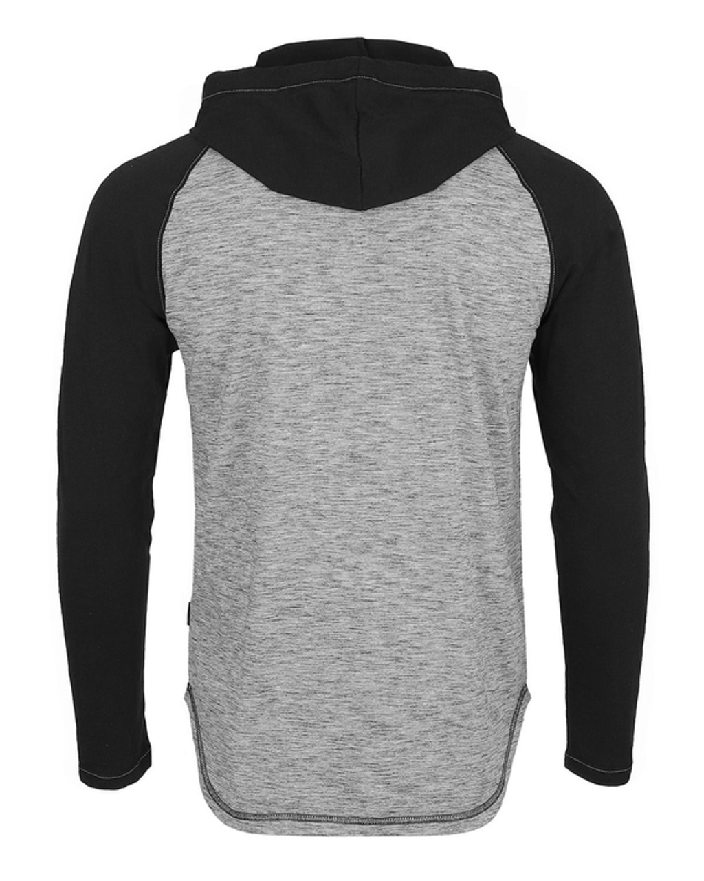 ZIMEGO Long Sleeve Raglan Henley Round Bottom Hood T-Shirts - ZFLS140H-DGRY-BLK-M