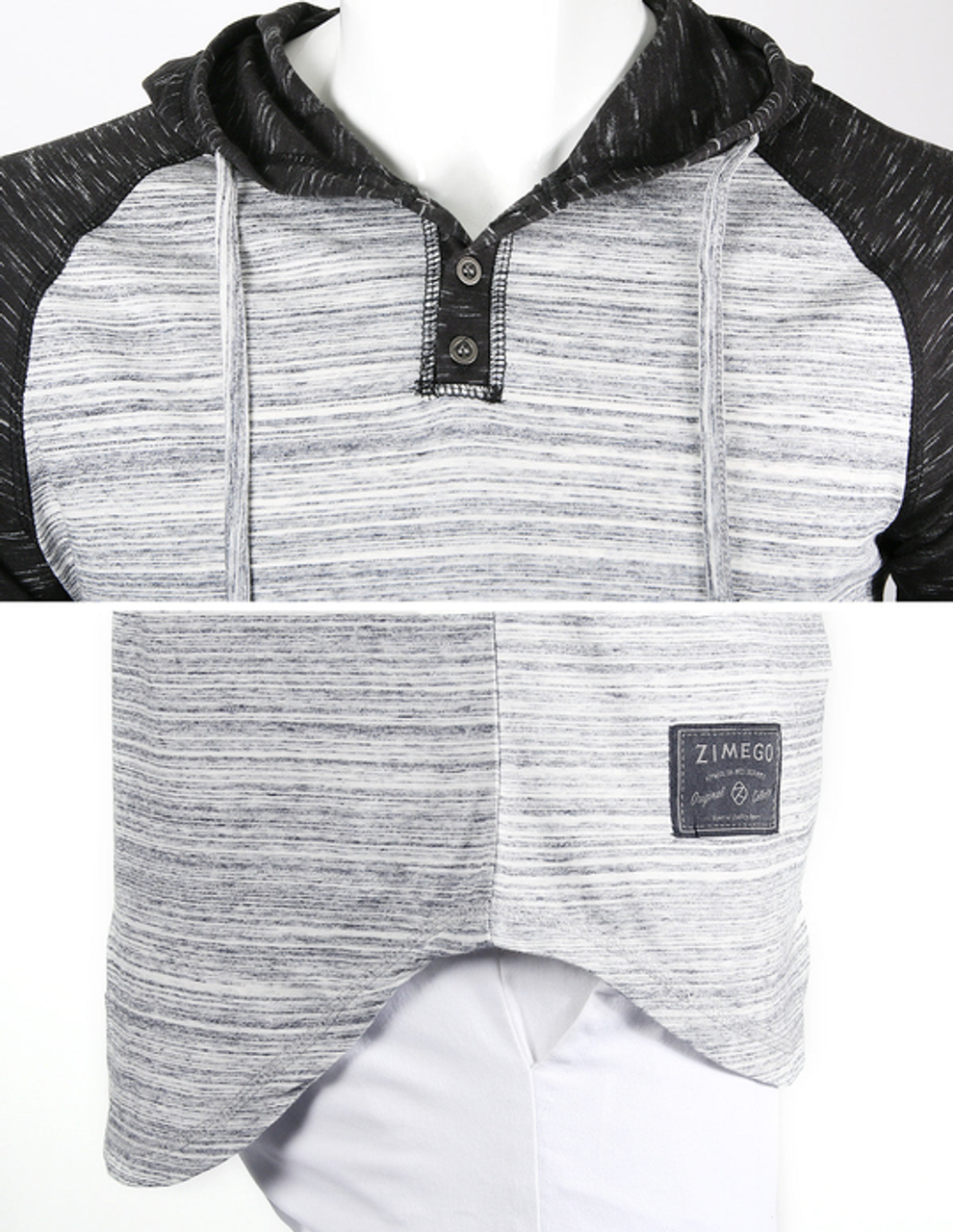 ZIMEGO Long Sleeve Raglan Henley Round Bottom Hood T-Shirts - B002730P000015V073