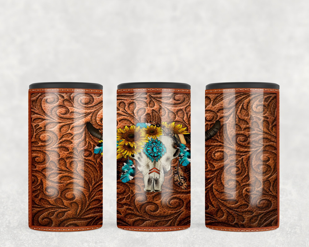 faux leather Bull Skull  Steel can hugger - optional speaker