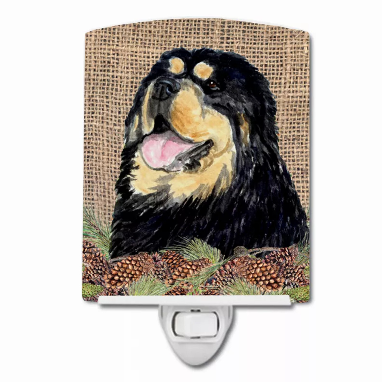 Faux Burlap with Pine Cones Dog Art Ceramic Night Light - S000213B001695P104616V000