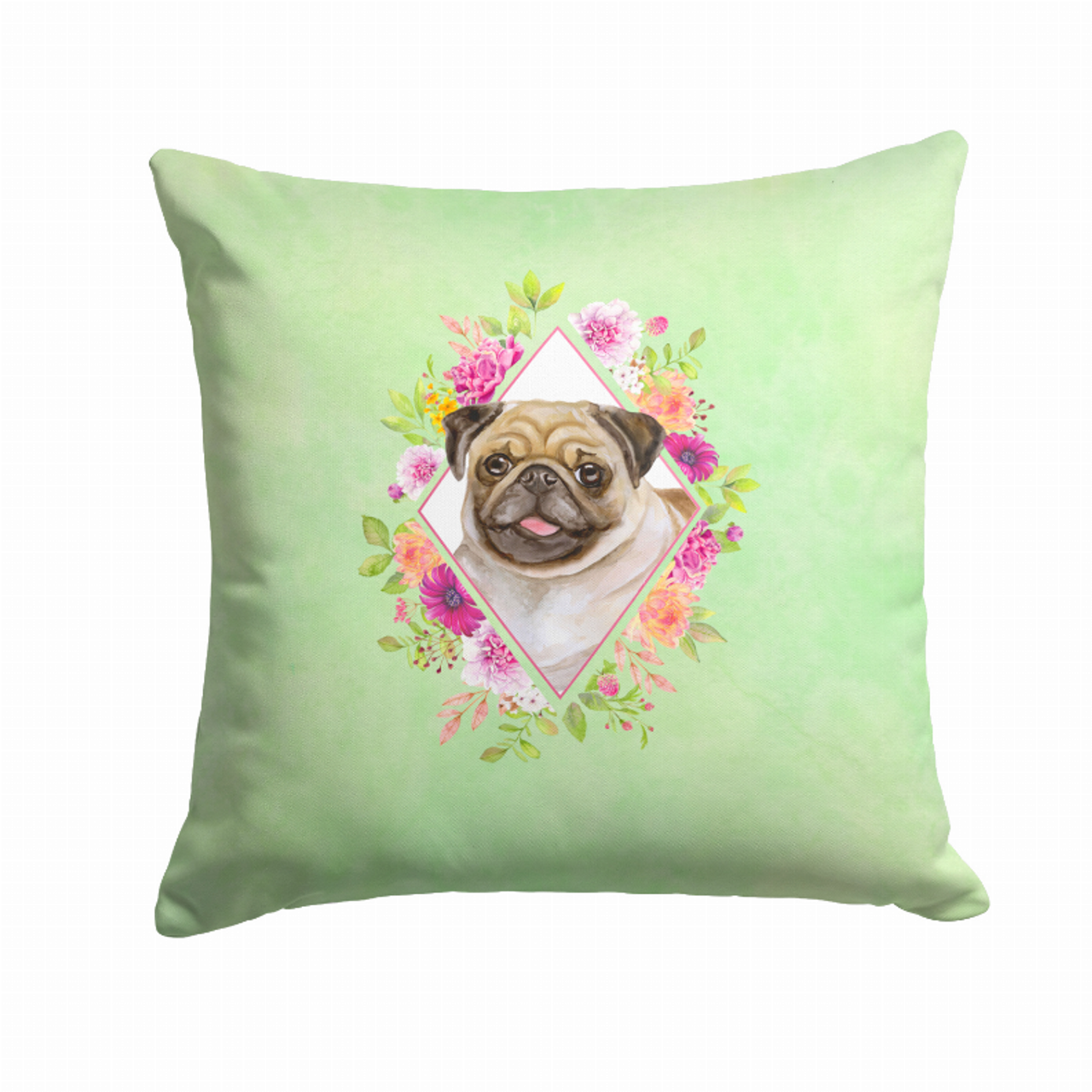 Floral Design with Dog Picture Fabric Decorative Pillow - CK4334PW1414
