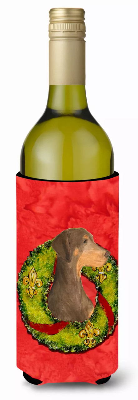 Christmas Wreath Design with Dog Wine Bottle Hugger - SS4169LITERK