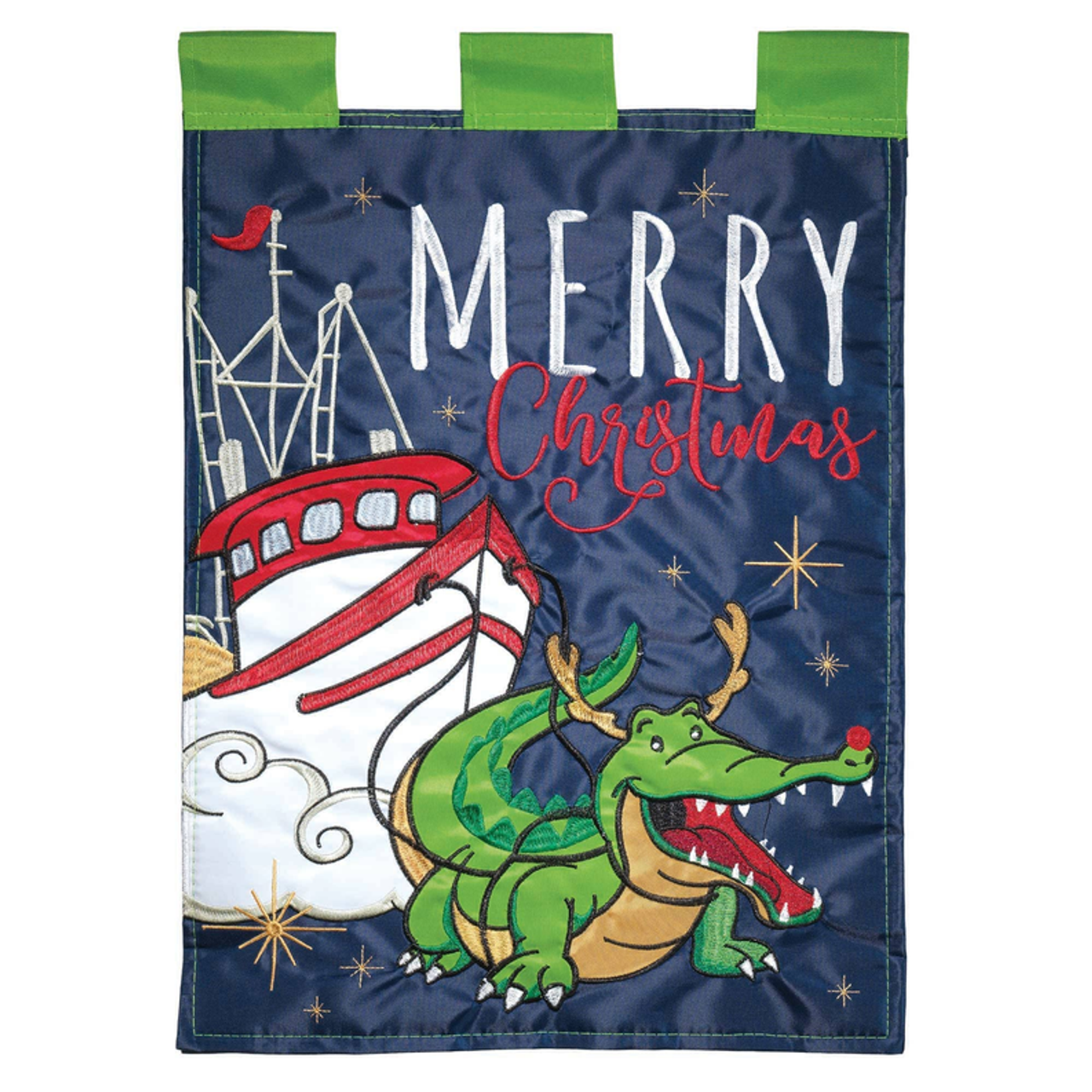 Christmas Alligator Applique Garden Flag