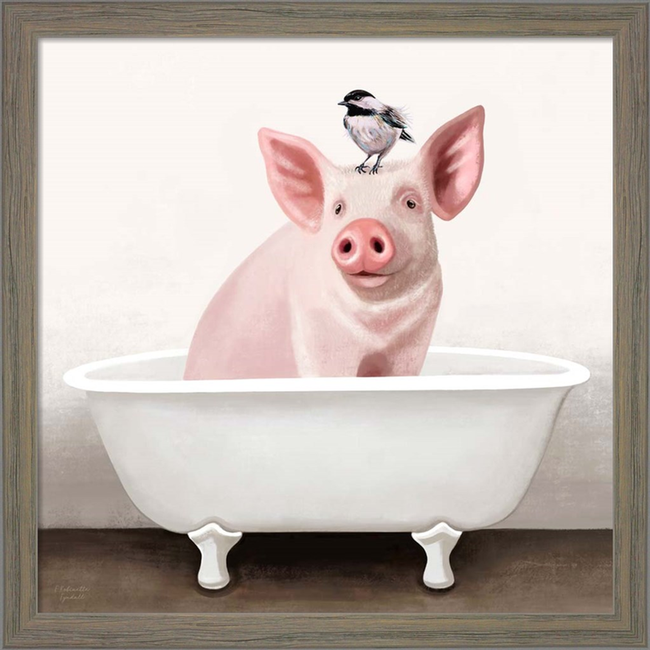 Pig in Bathtub by Elizabeth Tyndall, Framed Art