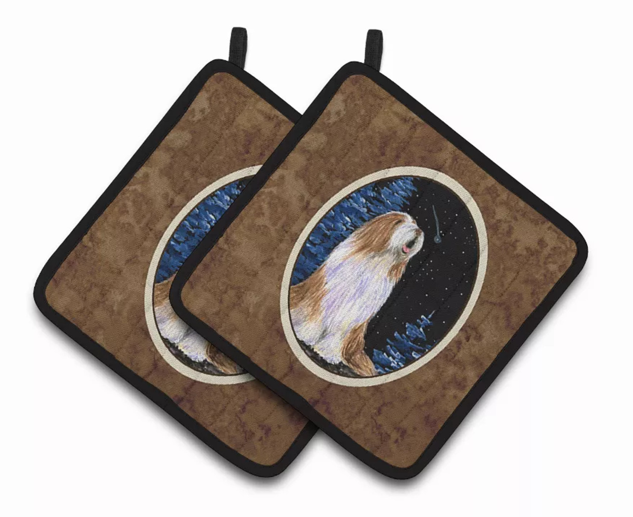 Starry Night Bearded Collie Pair of Pot Holders