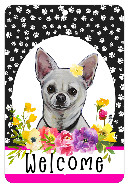 Chihuahua White  HHS Paw Prints Welcome Indoor/Outdoor Aluminum Sign