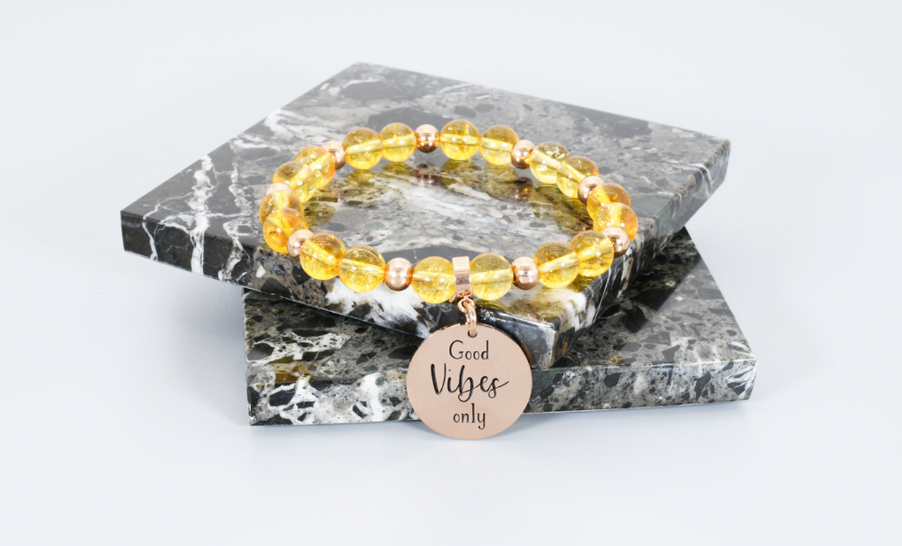 Natural Citrine Inspirational Stretch Bracelet In Rose Gold Accent By Pink Box - RINEGOWITHTHEFLOWRGD