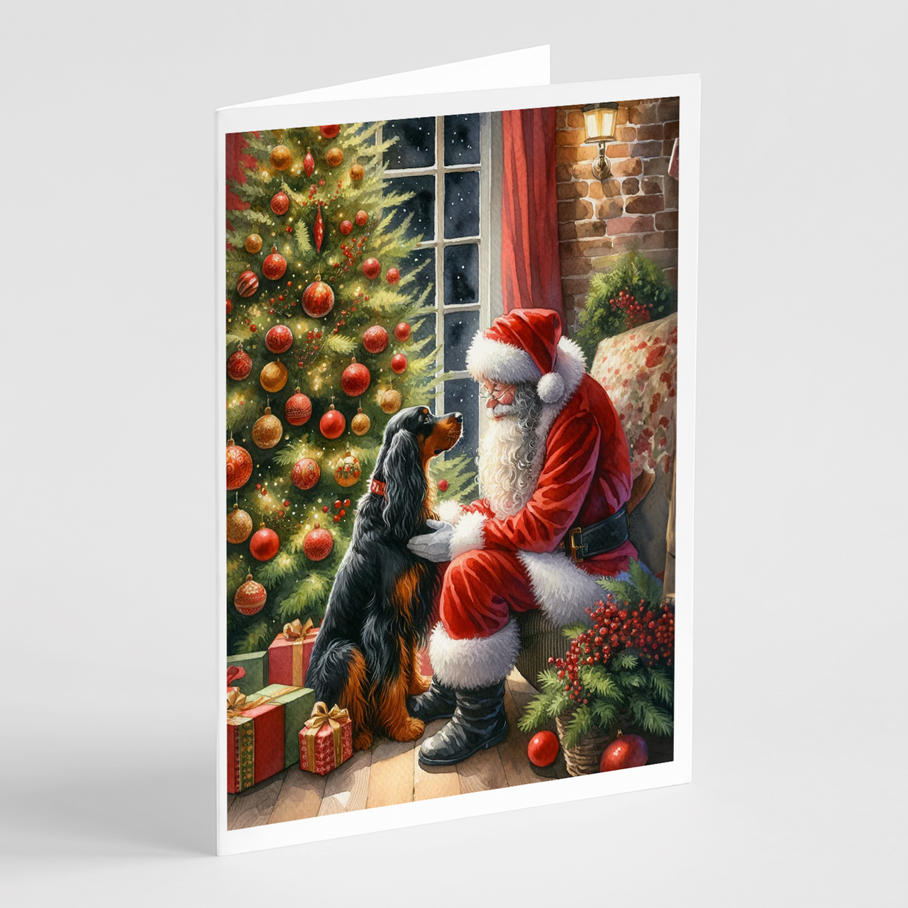 Gordon Setter and Santa Claus Greeting Cards Pack of 8