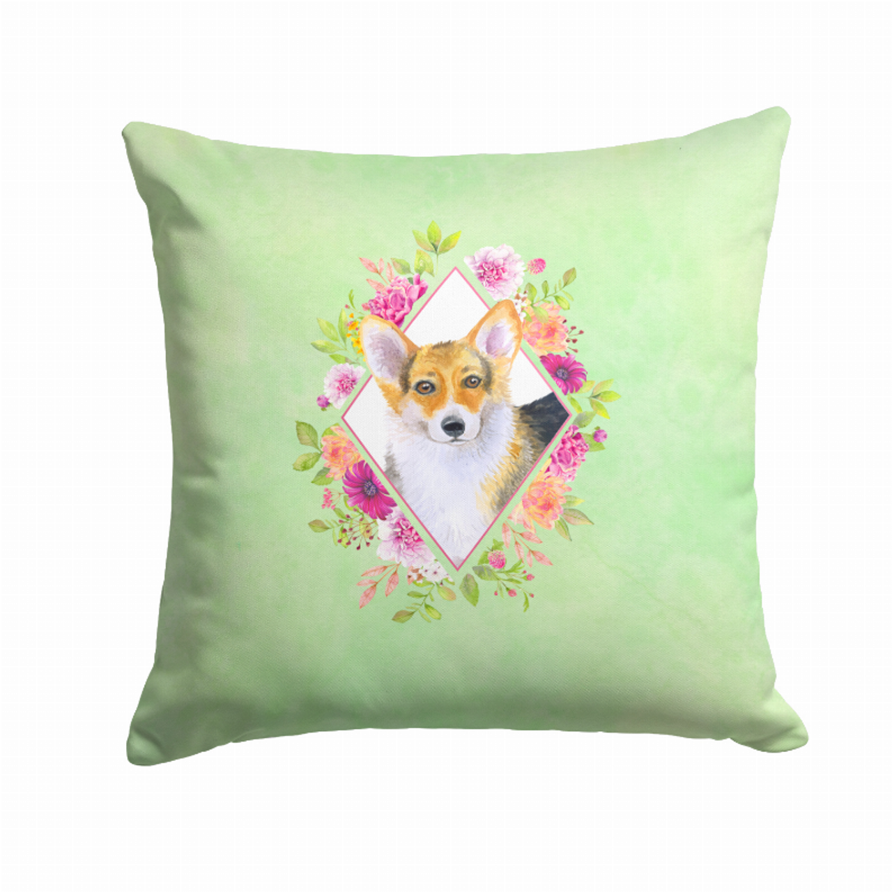 Floral Design with Dog Picture Fabric Decorative Pillow - CK4327PW1414