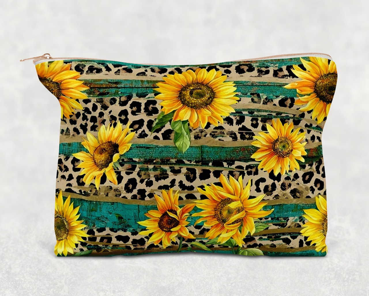 Western Leopard Sunflowers   Printed Canvas Zipper Bag