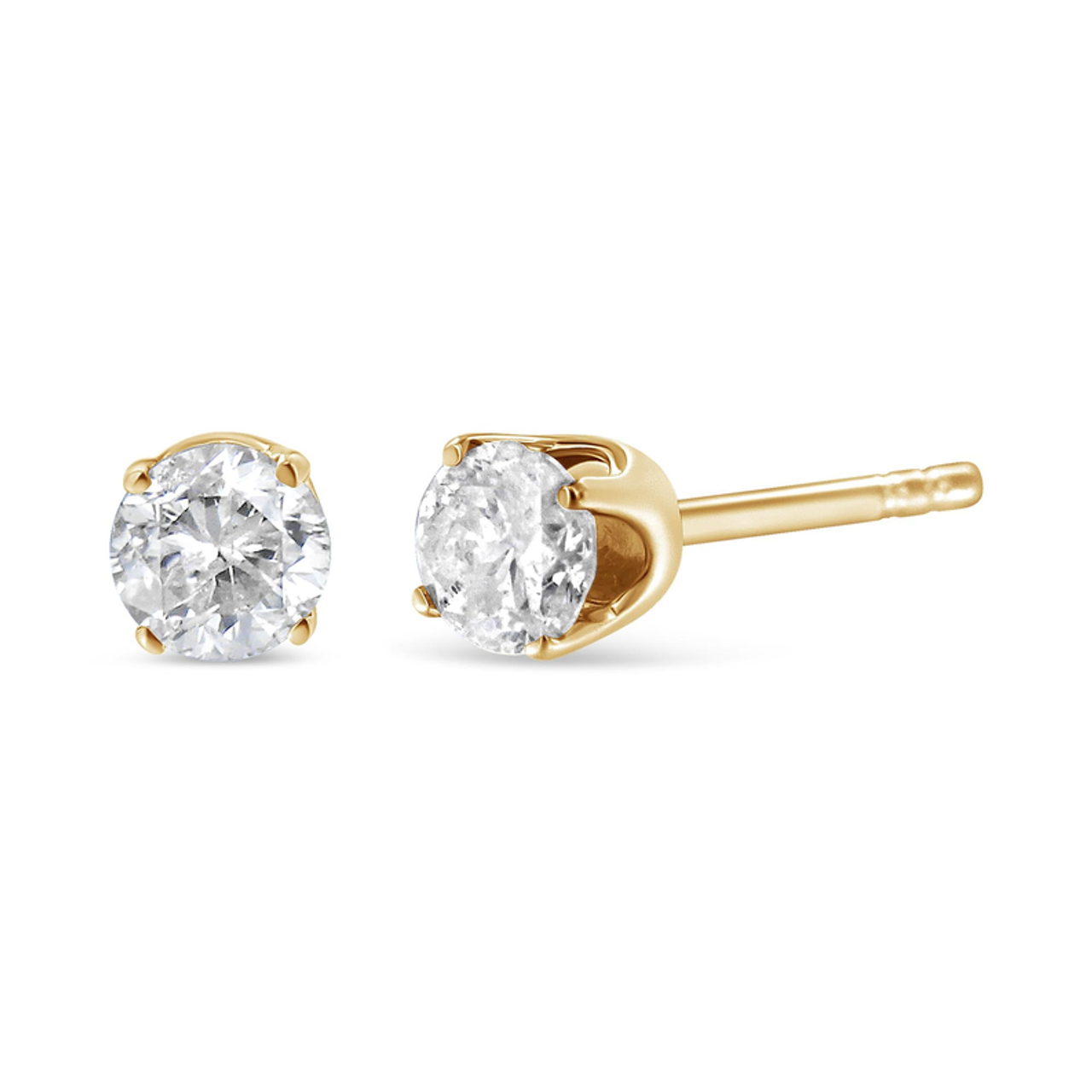 10K Yellow Gold 5/8 Cttw Round Brilliant-Cut Diamond Classic 4-Prong Stud Earrings (K-L Color, I1-I2 Clarity)