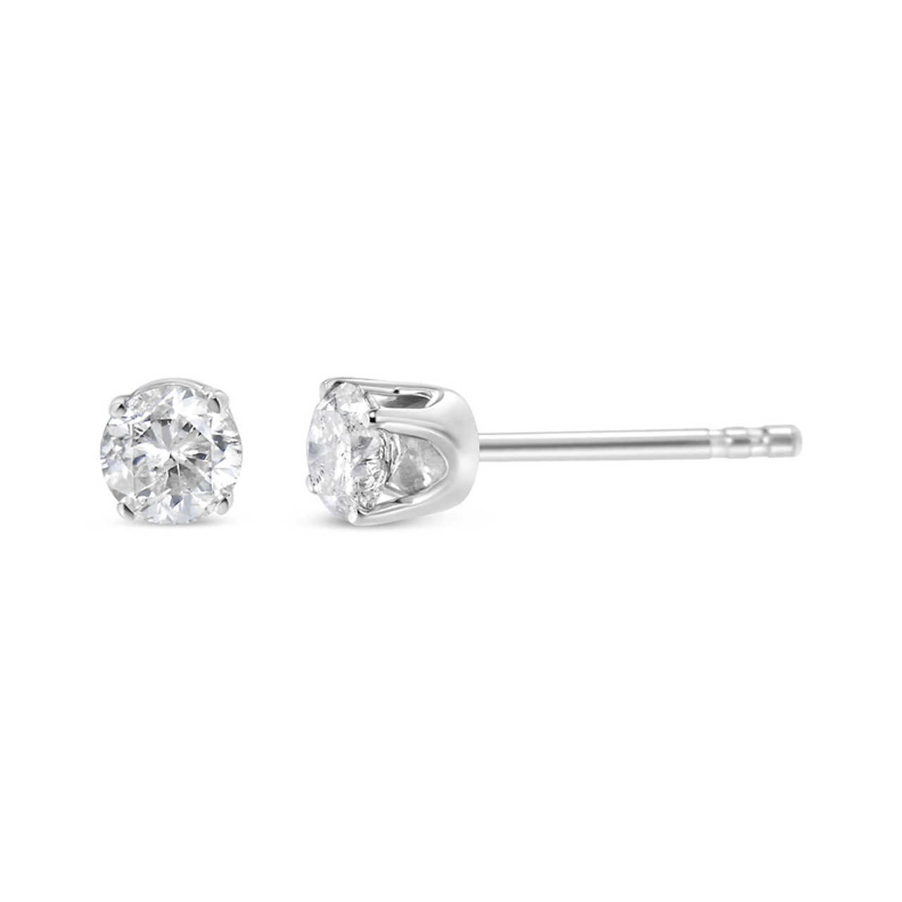 14K White Gold 1/3 Cttw Round Brilliant-Cut Diamond Classic 4-Prong Stud Earrings (L-M Color, I1-I2 Clarity)