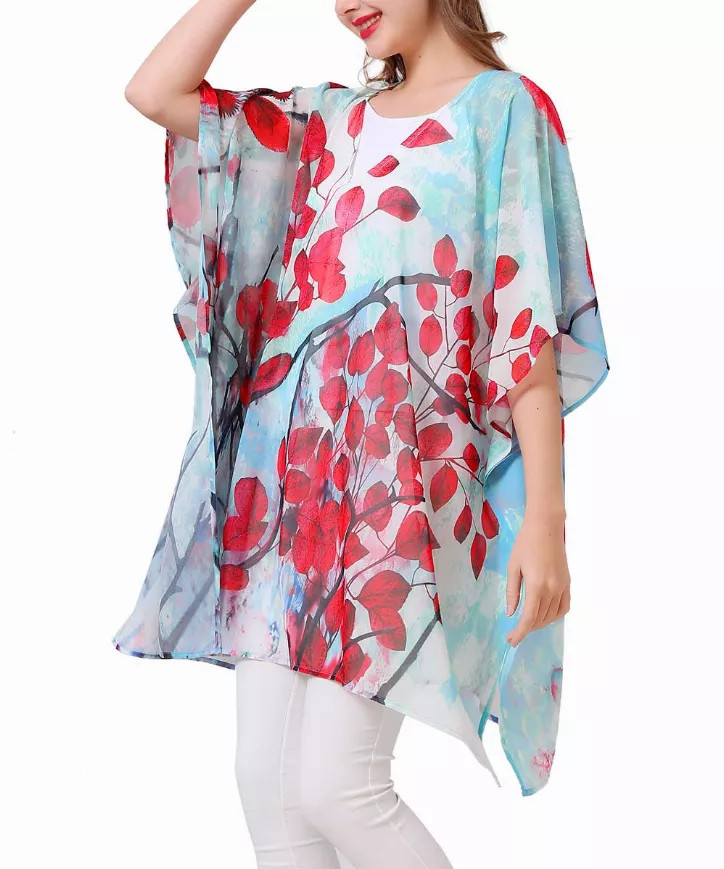Aqua- Leaf Painting V-Neck Tunic