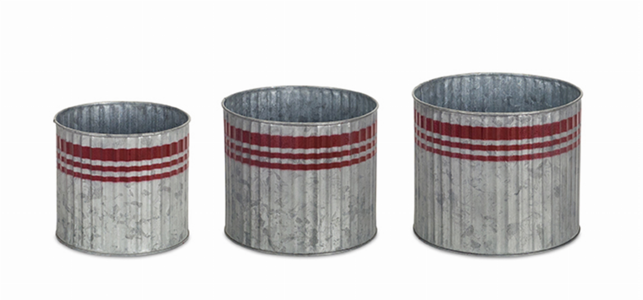 Pot with Stripe (Set of 6) 5.75"H, 6.25"H, 6.5"H Metal
