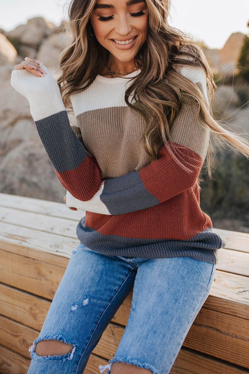 Lainey Knitted O-neck Pullover Sweater - LaineyKnitPullover-Multicolor-2XL