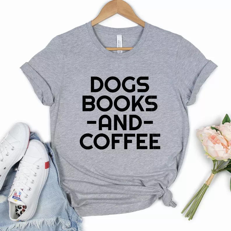 Books Dogs and Coffee T-shirt - S001790B002255P000523V022