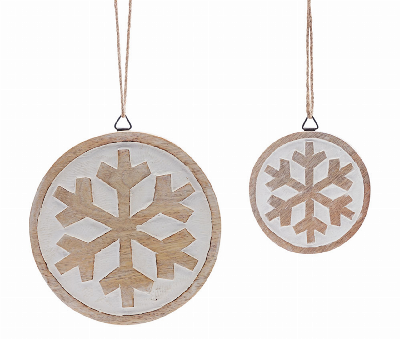 Snowflake Disc Ornament (Set of 12) 4"H, 6"H Wood