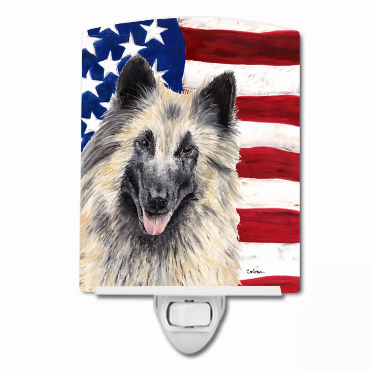 USA American Flag with Dog Ceramic Night Light - S000213B001695P103120V000