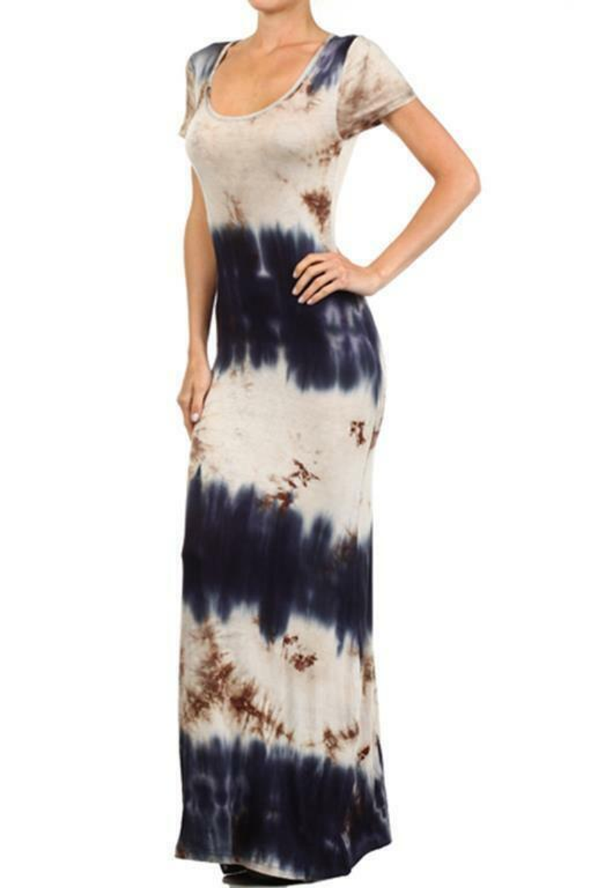 Tie Dye Scoop Neck Short Capped Sleeve Full Length Maxi Dress Tie Dye Scoop Neck Short Capped Sleeve Full Length Maxi Dress