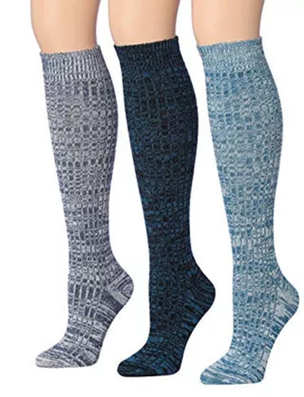 Tipi Toe Women's 3-Pairs Ribbed Cable Knee High Wool-Blend Boot Socks