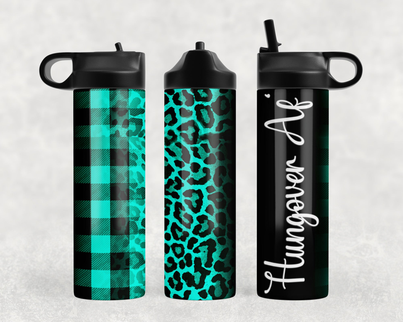 Hungover AF' Plaid Leopard Print Steel Water Bottle