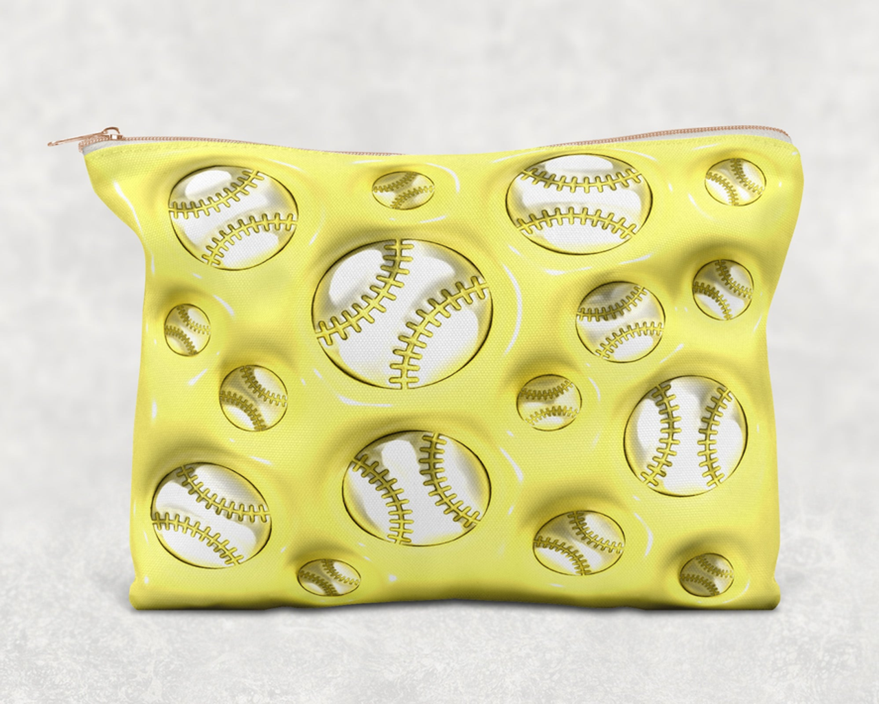 Yellow Baseball  Printed Canvas Zipper Bag Yellow Baseball  Printed Canvas Zipper Bag