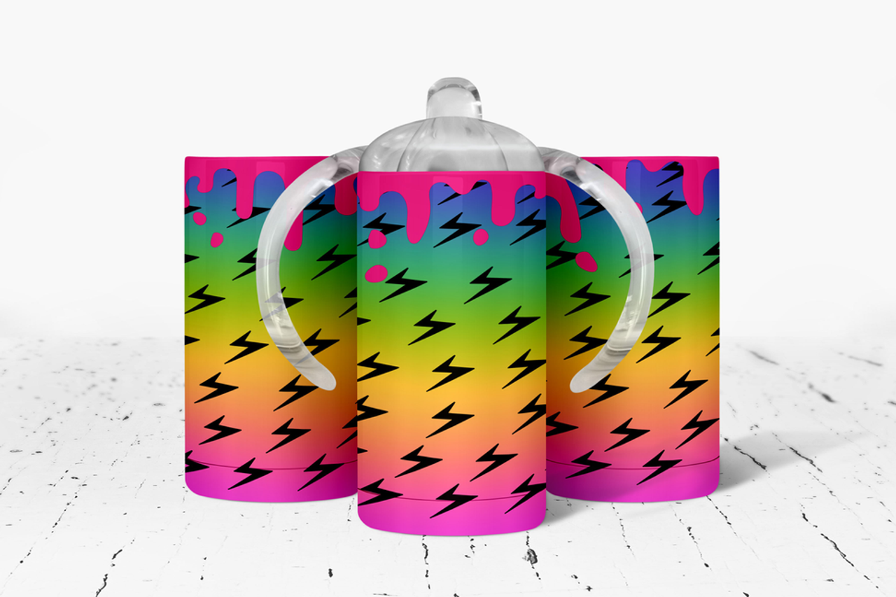 Rainbow Lightning Bolts Insulated Kids Dual Lid Sippy Cup Tumbler