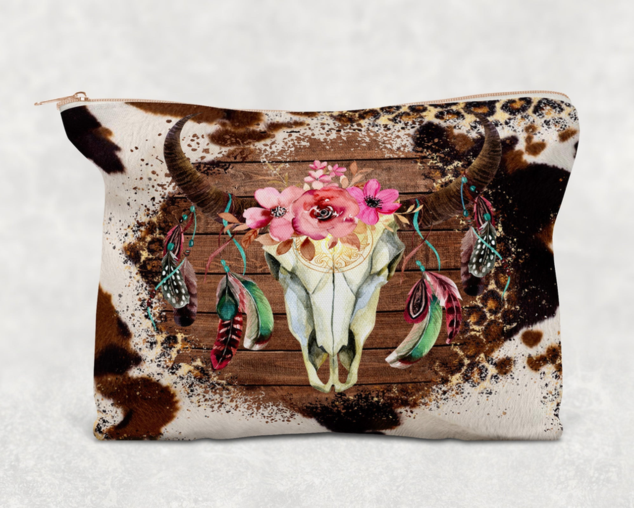 Western Bull Skull   Printed Canvas Zipper Bag